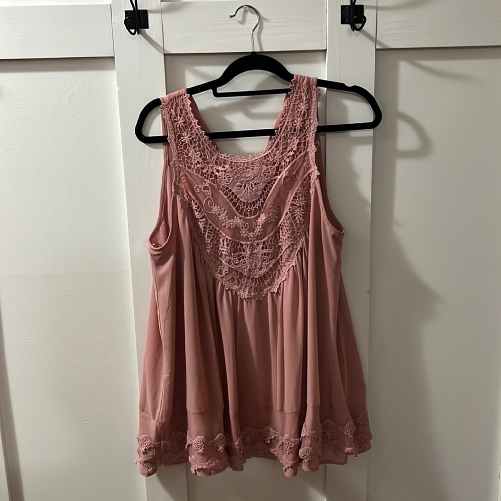 Blush swing Tank with lace detail